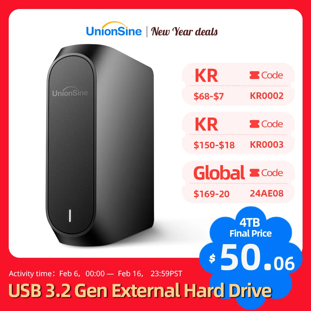 Unionsine 4Tb 6Tb 8Tb 10Tb 12Tb 18Tb 3.5 "Usb 3.2Gen Hdd Compatibile Hard Disk Esterno Pc/Desktop/Laptop/Mac/Xbox/Xbox One/Ps4/Tv