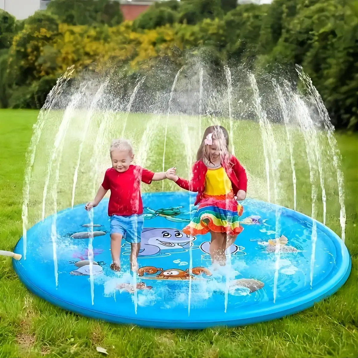 170cm Kids Outdoor Funny Toys Children Inflatable Round Water Splash Play Pools Playing Sprinkler Mat Yard Water Spray Pad 2