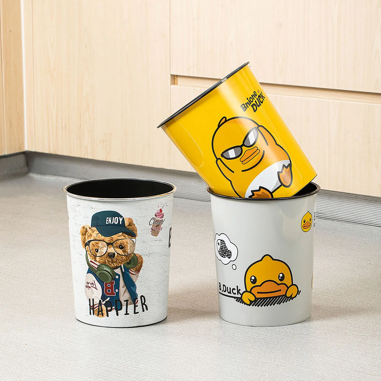 Beautiful Pattern Trash Can Plastic Trash Can For Home Bathroom Kitchen Paper Basket