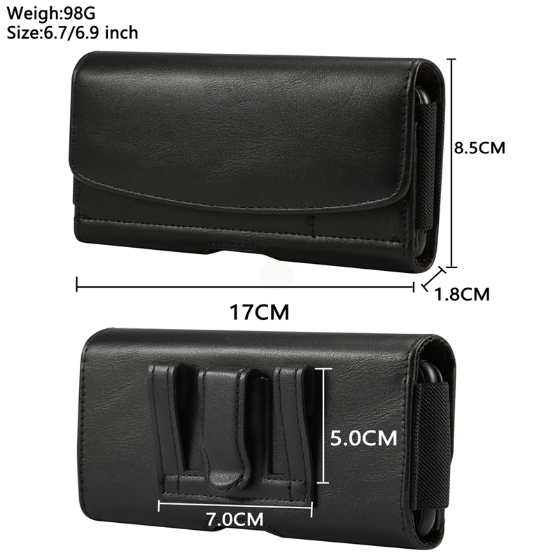 

Universal Pouch Leather Case 6.7-6.9 inch For iPhone Samsung Huawei Xiaomi Smart phone with Card Holder Belt Clip Holster