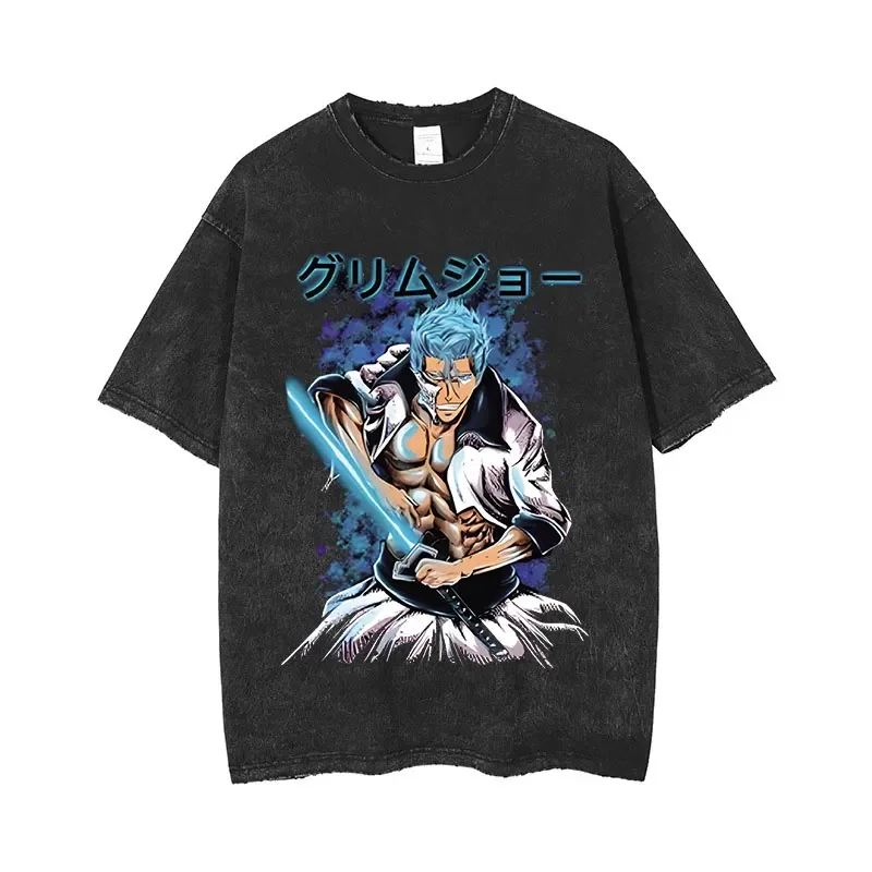 

Japanese Anime Print Tshirt Streetwear Harajuku Washed T Shirt Men Summer Short Sleeve Vintage T-shirt Cotton Tops Tees