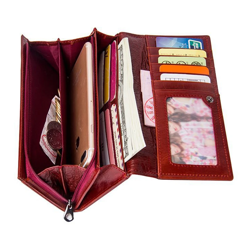 Unisex Genuine Leather Long Purse Clutches Money Wallets Handbag for Cell Phone Card Holder Wallet leather wallet