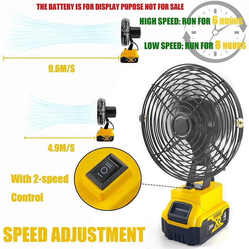 Cordless Jobsite Fan For Dewalt 20V MAX Li-Ion Battery For Camping