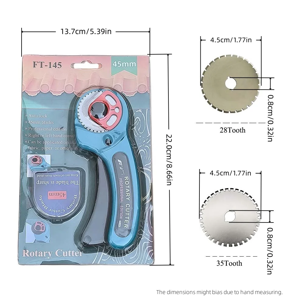45mm 천공 로터리 커터 DIY 종이 핸드북 커팅 쉬운 찢어짐 물결 모양 레이스 엣지 커팅 도구 (예비 스킵 블레이드 포함)