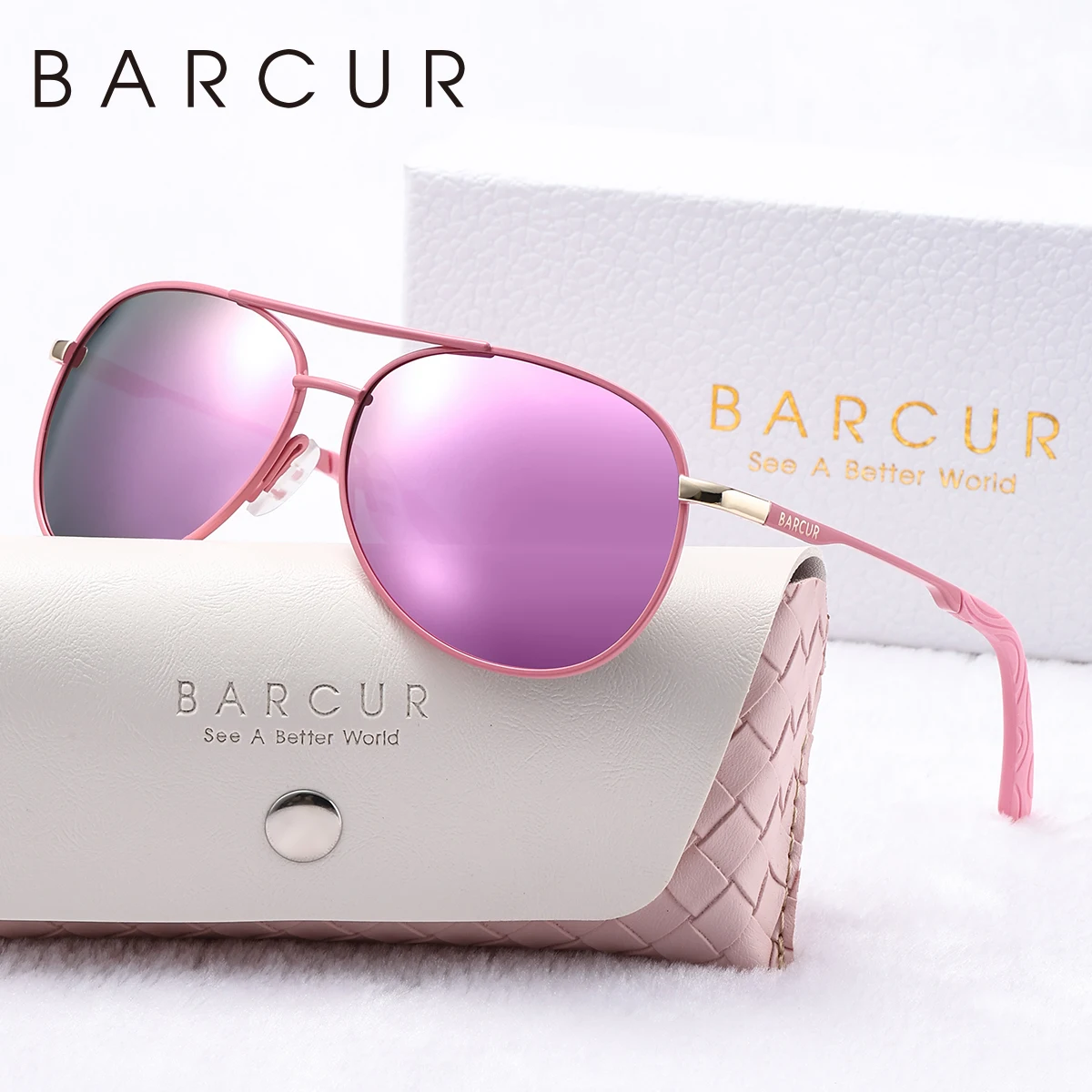 BARCUR Metal Polarized Pink Sunglasses Women Light Weight Female Sun Glasses Blue Gradient Lens Apparel Accessory
