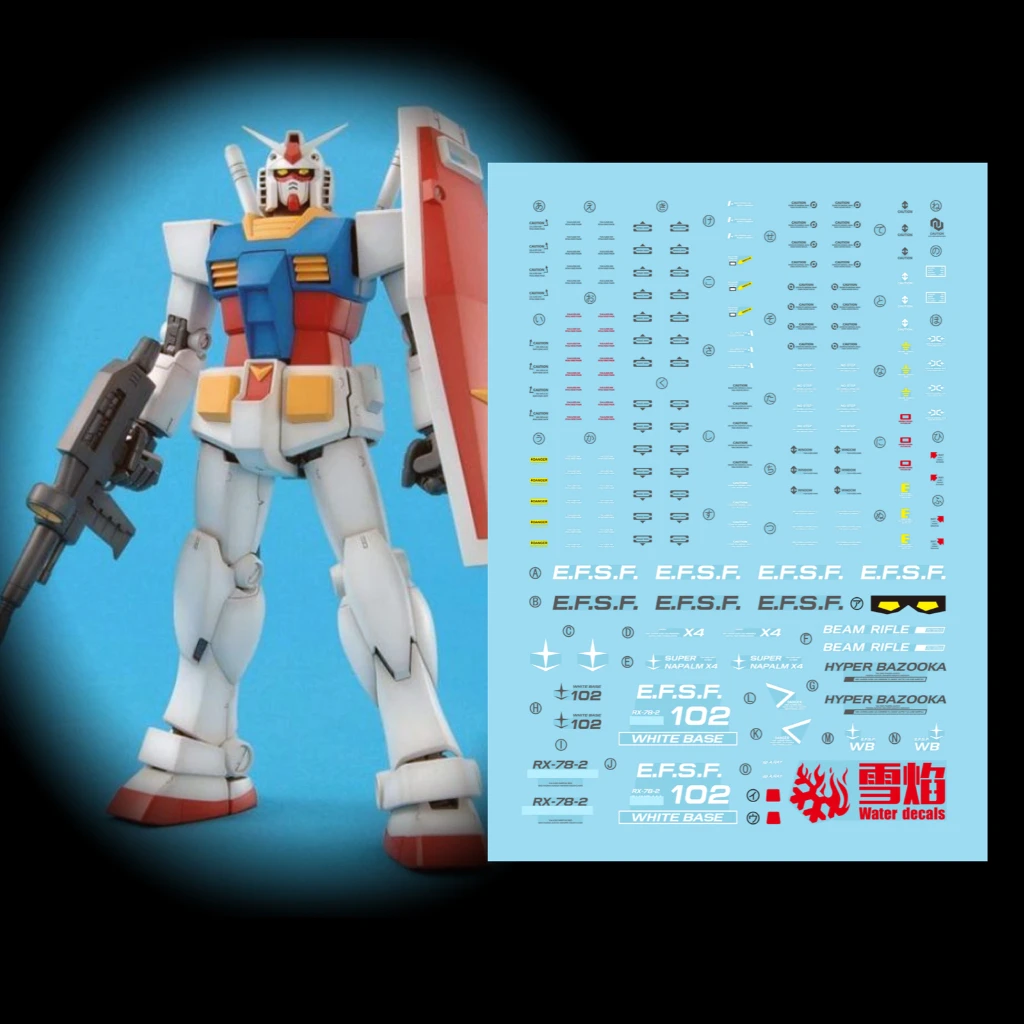 Flaming Snow Water Decals MG-111 for MG 1/100 RX-78-2 Ver 2.0 Assembly Model Action Figure Hobby DIY Fluorescent Sticker