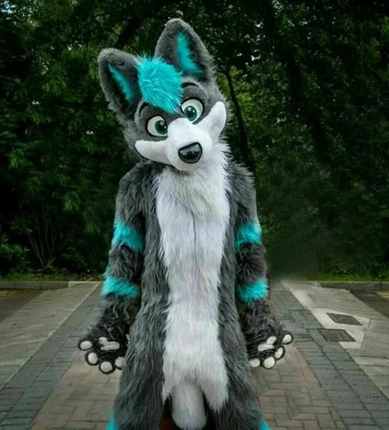 

Long Fur Husky Dog Fox Mascot Costume Fursuit Halloween Suit Cosplay Cartoon Outfits