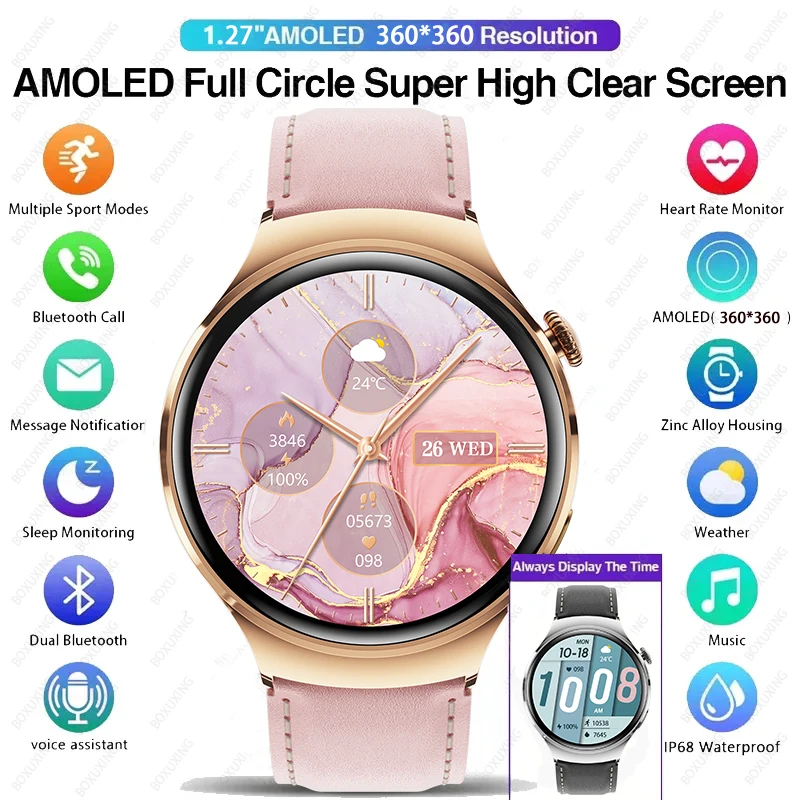 화웨이 GT4 미니 NFC 스마트 워치 여성용 GPS 트래커, 1.27 인치 AMOLED 스크린 혈당 블루투스 통화 레이디 스마트워치, 2024 신제품 