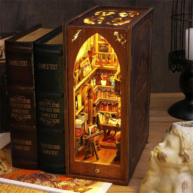 DIY LED Wooden Book Nook House Model Set Home Decorative Bookshelf