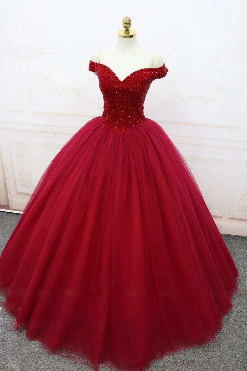 

GUXQD Sweetheart Burgundy Quinceanera Dresses Vestidos De 15 Anos Sparkly Beading Sweet 16 Dress Cinderella Birthday Party Gowns