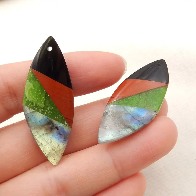 Semiprecious Natural Stone Obsidian Red River Jasper Serpentine Labradorite Earring Bead Accessories For Women 41x16x5mm 10g