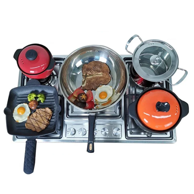 Five-hole Gas Cooktop Stainless Steel Built-in 5 Burners Stovetop LPG/NG Convertible Gas Stove Top Dual Fuel Hob 6