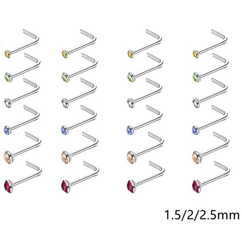 S Shape Nose Ring Curve Pack Crystal Straight Nose Ring Set Stud Lot Piercing Nariz Cuff Nase Pircing Clip 12/24/36Pcs