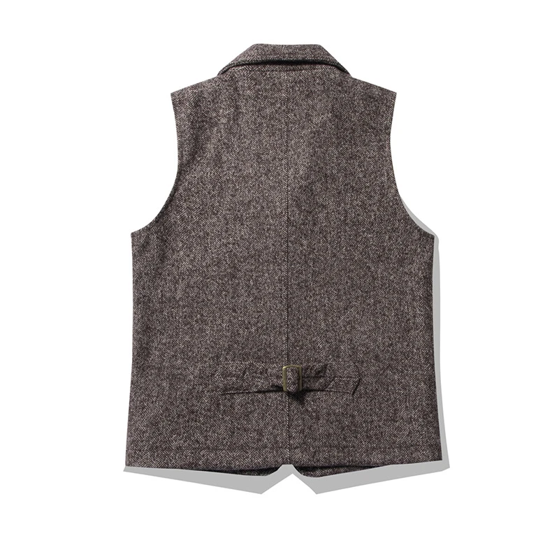 Amekaji Vintage Wool Waistcoat Men Winter New British Lapel Thick Double Layer Multi-pocket Suit Collar Vest Retro Cardigan Vest 2