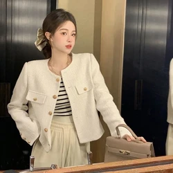 Cropped Tweed Jacket Women Korean Fashion Harajuku Chic Elegant Jackets Spring Autumn Cardigan Lady's Coat