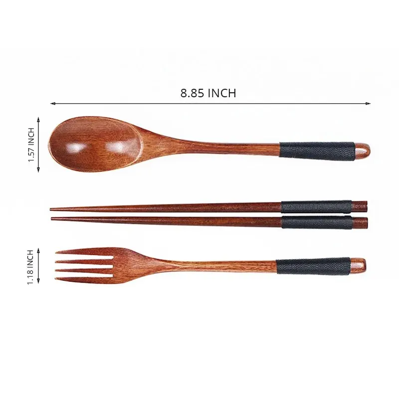 Elegant Wooden Chopsticks, Fork & Spoon Set - Japanese-Style Tableware