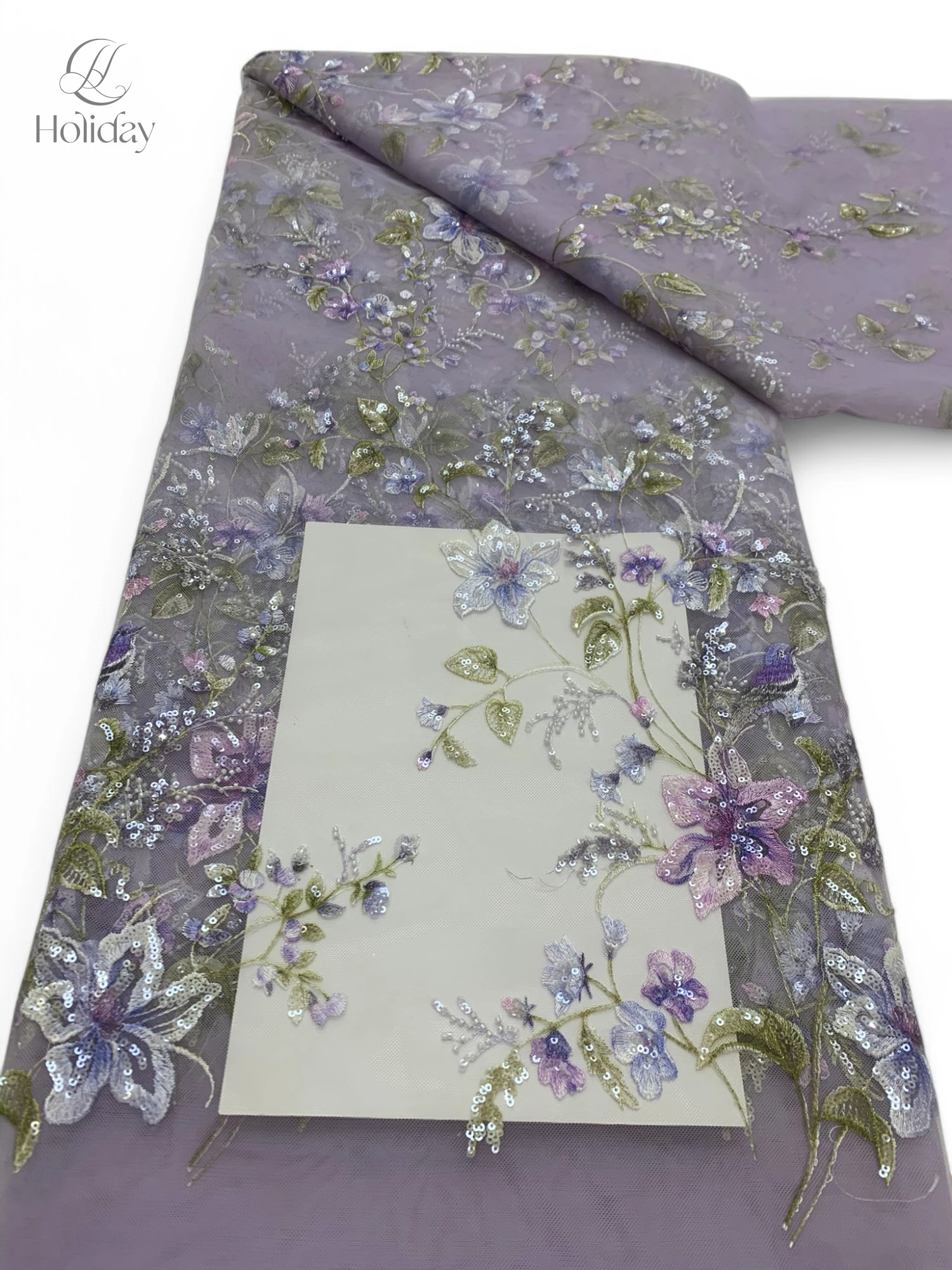 5Y French sequin fabric embroidery mesh lace 3D flower bead wedding dress