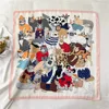Retro Cartoon Cat Square Scarf Multifunction Imitation Silk Head Wrap Headband Hair Ribbon Headscarves Women Neckerchief