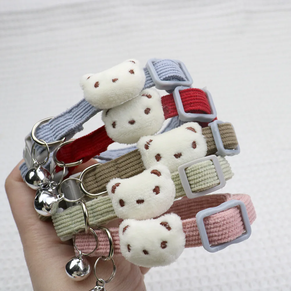 Pet Adjustable Corduroy Cartoon Cat collar Breakaway Cute Neck Collar with Bell for Small Dogs Puppy Kitten Ornaments Things 3