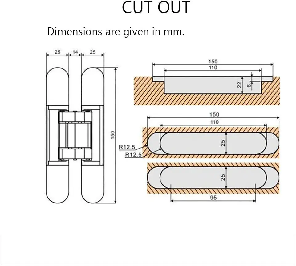 150mm Heavy Duty Adjustable Conceal Door Hinges Invisible Hidden Three-dimensional adjustable concealed hinges