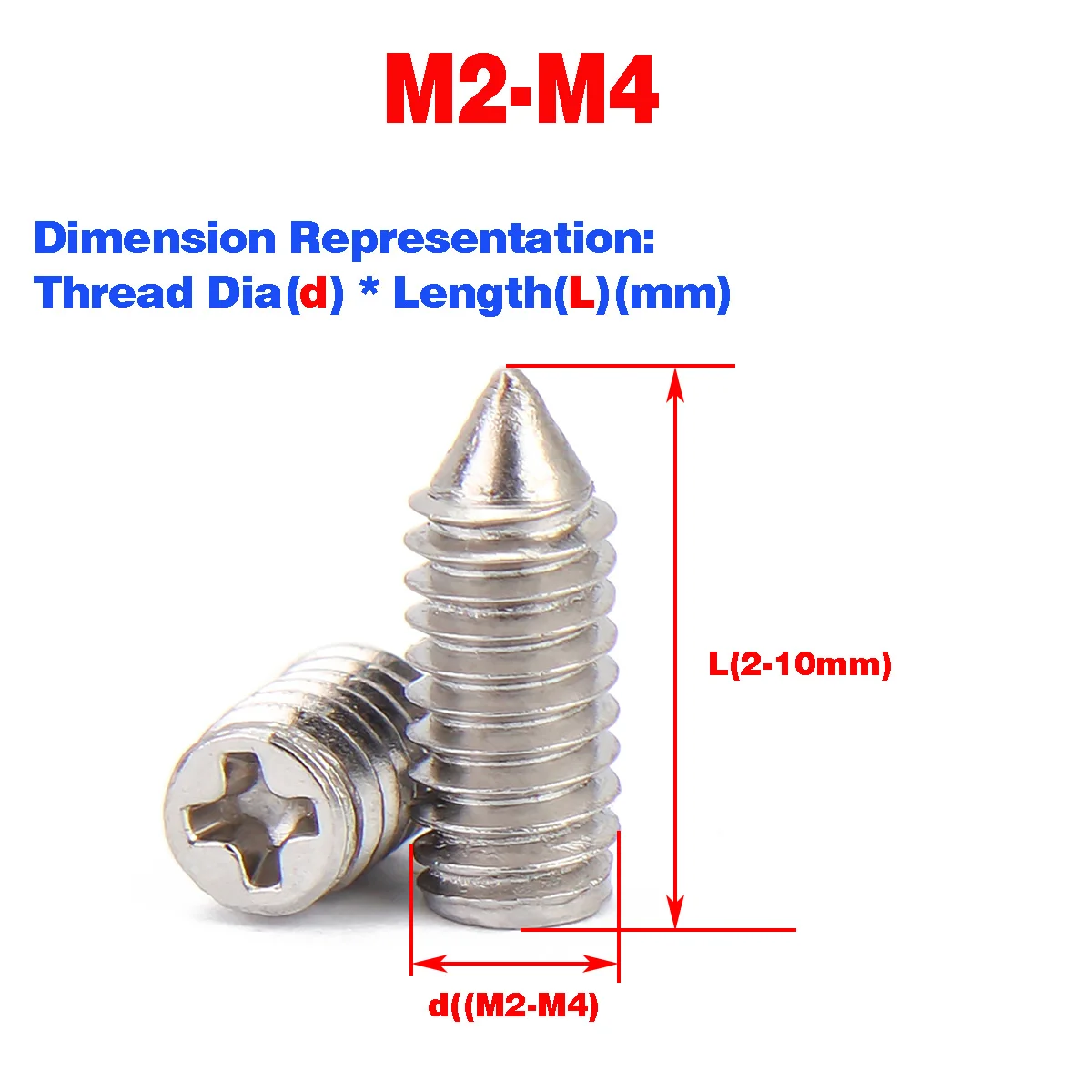

304 Stainless Steel Cross Tip Set Screws, Headless Tail Screws M2 M2.5 M3 M4