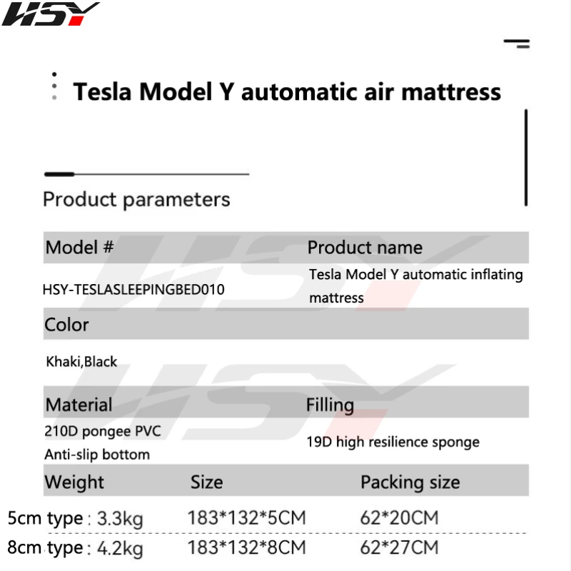 Tesla Model Y Self-Inflating Trunk Travel Mattress Outdoor Car Air Cushion Bed automatic inflatable Self-Driving sleeping Pad