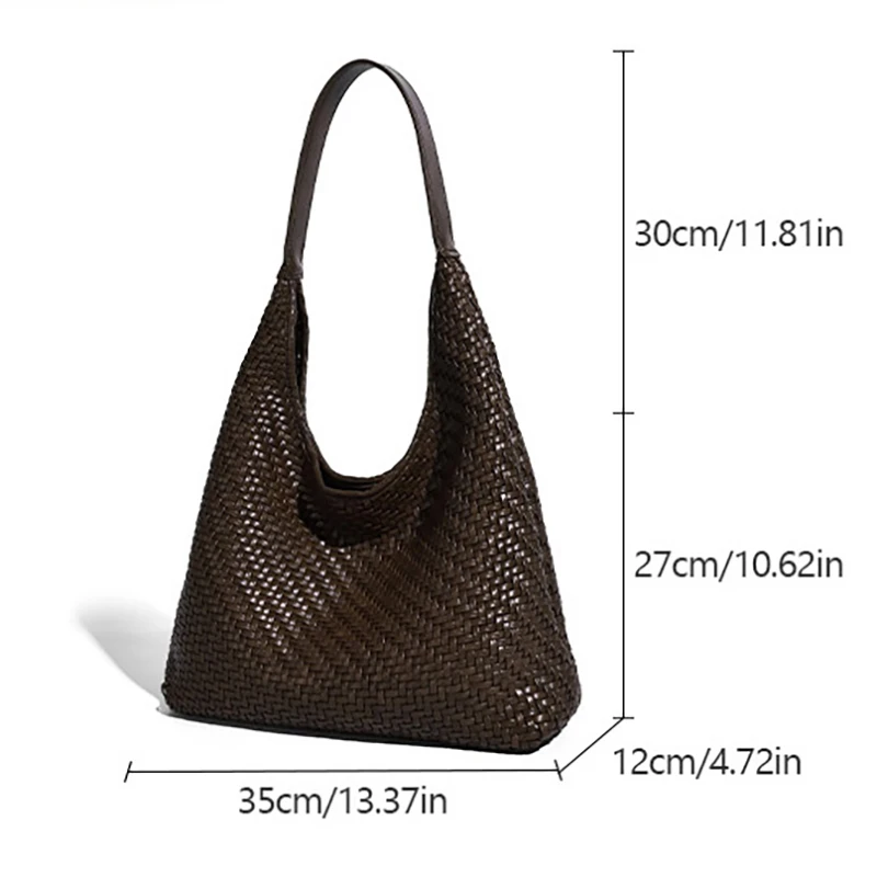Women Premium Handbag 2025 New Vintage Spacious Woven Pattern Tote Bag Fashionable Single Shoulder Underarm Bag for Commuting 6