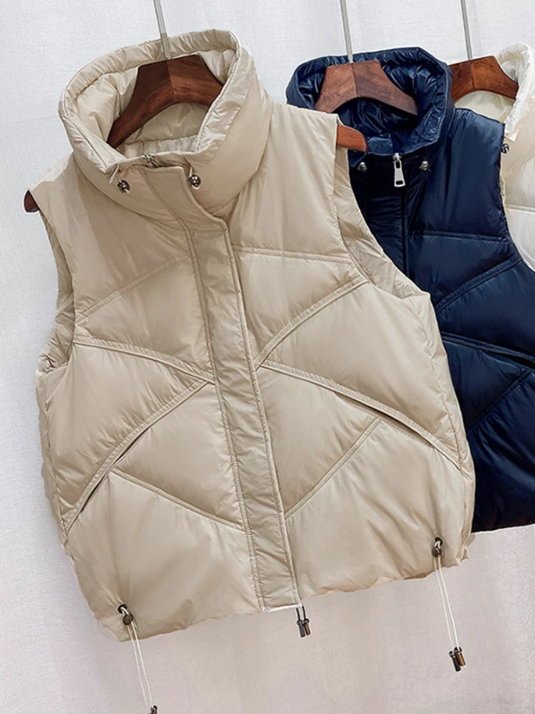

Down Vest Women Short Puffer Jacket 2023 Autumn Winter New Loose Lightweight White Duck Down Coat Vest Casual Parkas