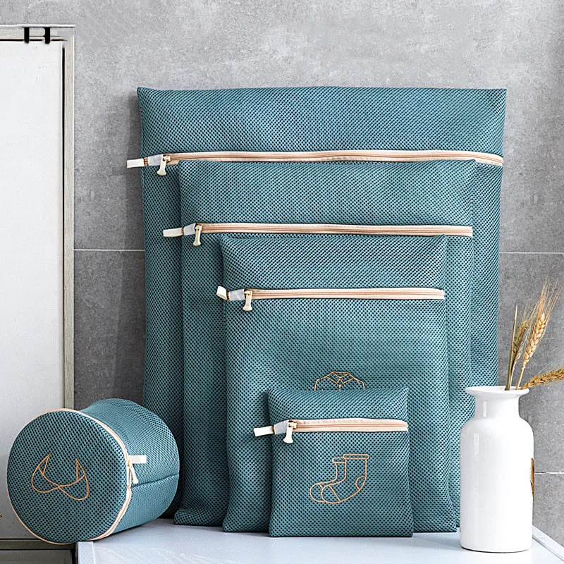 Morandi Embroidery Laundry Bag Wash Underwear Washing Machine Bags Portable Clothing Organizer Lingerie Socks Bra Laundry Basket 2