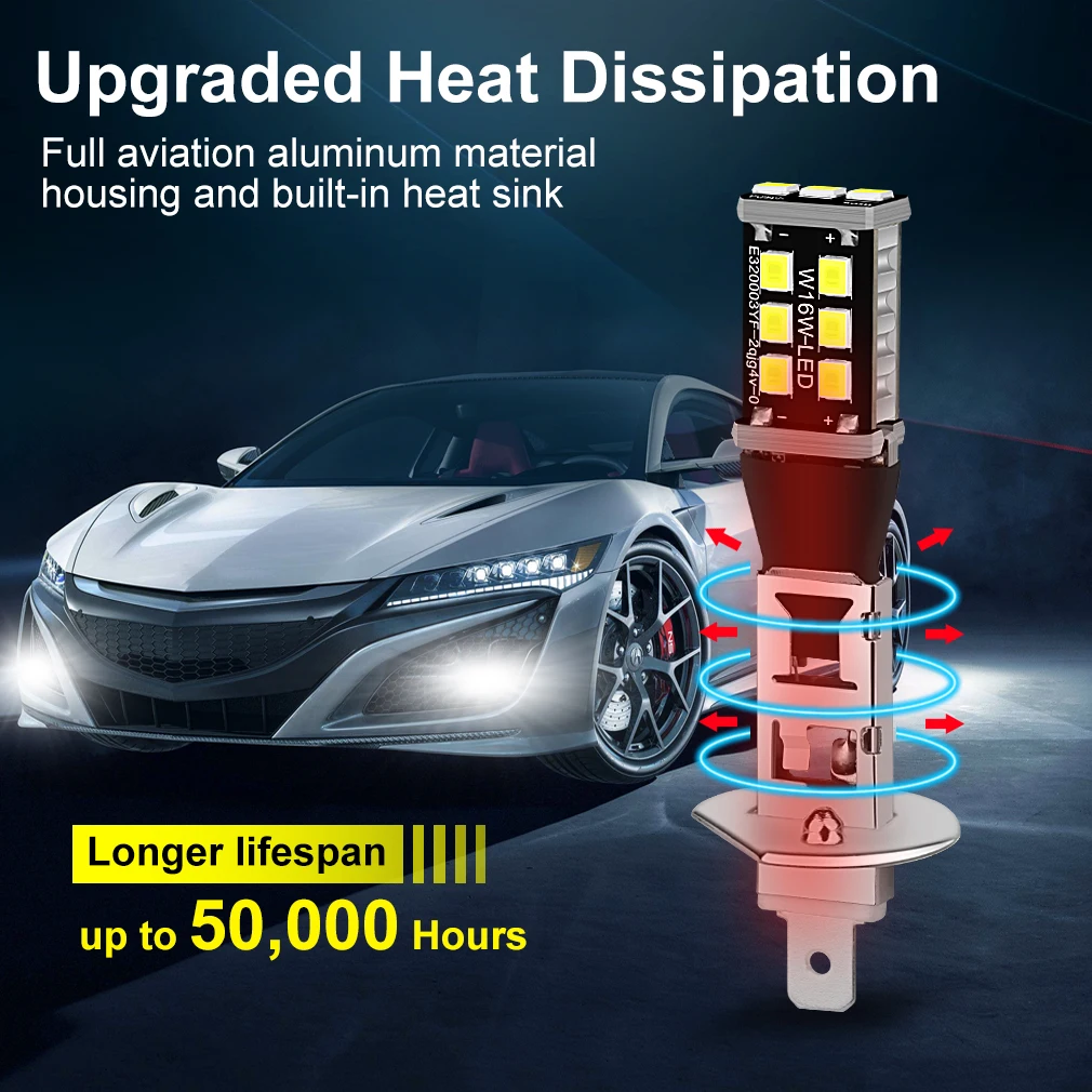 2Pcs H1 H3 Led Lamp Car Fog lights 2000LM Day Driving Light Auto H3 H1 Led Bulbs 6000K White 12V 24V Automotive