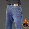 New Winter Men Plus Size Warm Fleece Stretch Straight Denim Jeans Male Plush Business Pants Casual Thick Velvet Regular Trousers 6