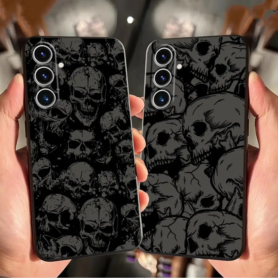 Spooky Skull Patterns Black Soft Phone Cover