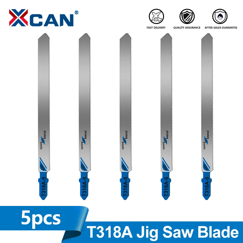 XCAN 5 Stück T318A HCS Stichsägeblätter, T-Schaft, gebogen, extra lange Stichsägeblätter zum Schneiden von Holz, PVC, Metall, 132 mm Länge