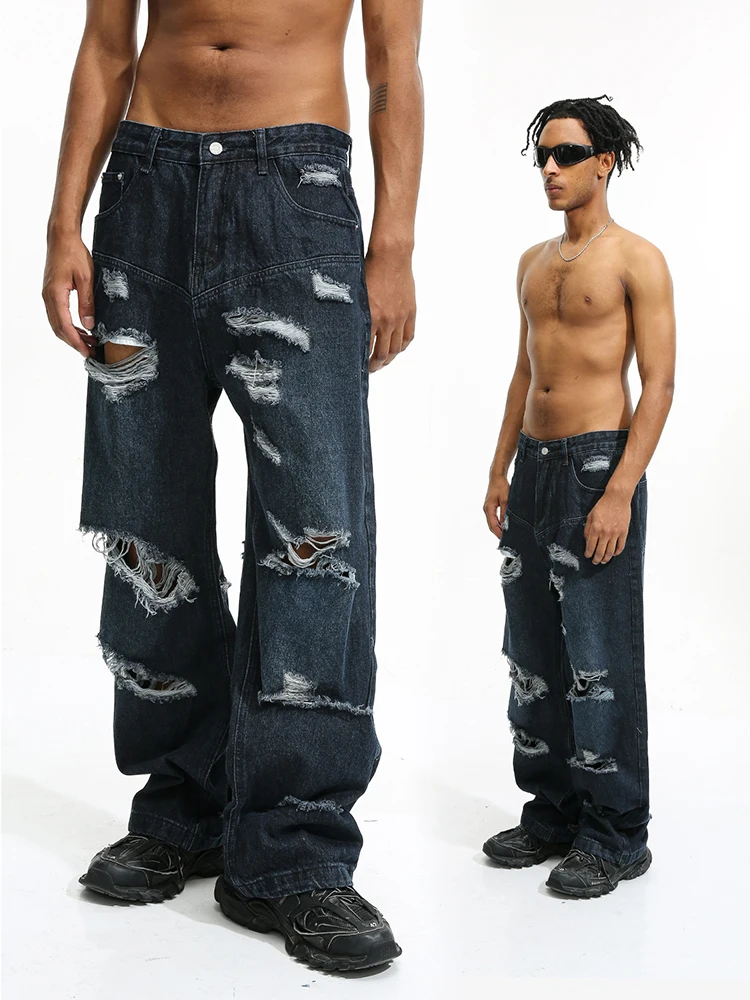 

Loose Jeans Wide -legged Men's Retro American Street Hip-hop Jeans Pants Straight Casual Y2K High -waisted Jeans Four Seasons