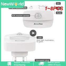 1~8PCS European Plug LED Night Light PIR Motion Sensor Light Smart Lamp 110V 220V AAA Battery For Bedroom Bathroom Corridor