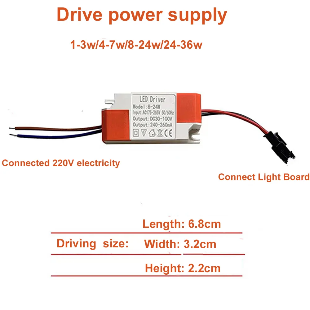 Description Picture 3 of itemLED Constant Current Driver 85-265V 1-3W  4-7W 8-24W 24-36W Power Supply  Output 300mA External Drive For LED Downlight