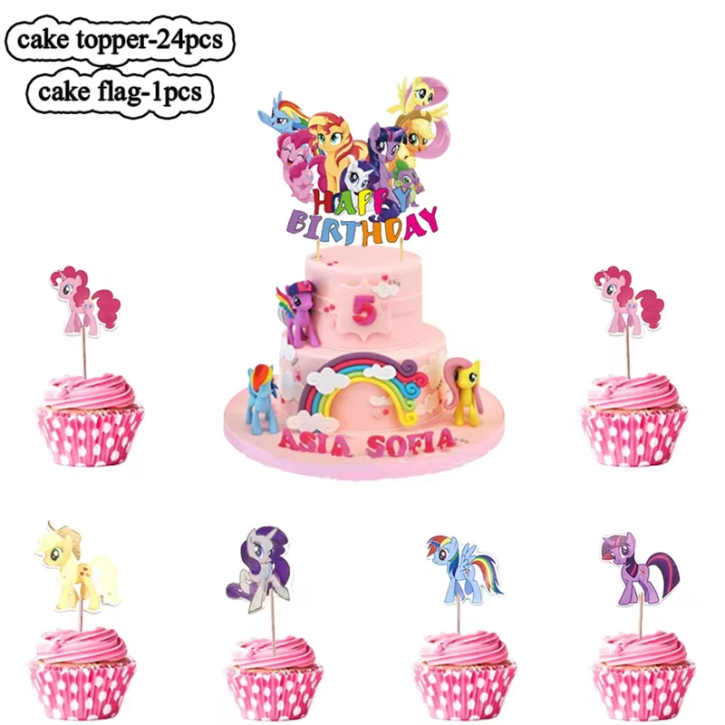 My Little Pony Einweggeschirr für Mädchen, Gastgeschenke, Geburtstagsparty-Dekoration, Little Pony, 1–9, Luftballons, Babyparty-Partyzubehör – Detail 8