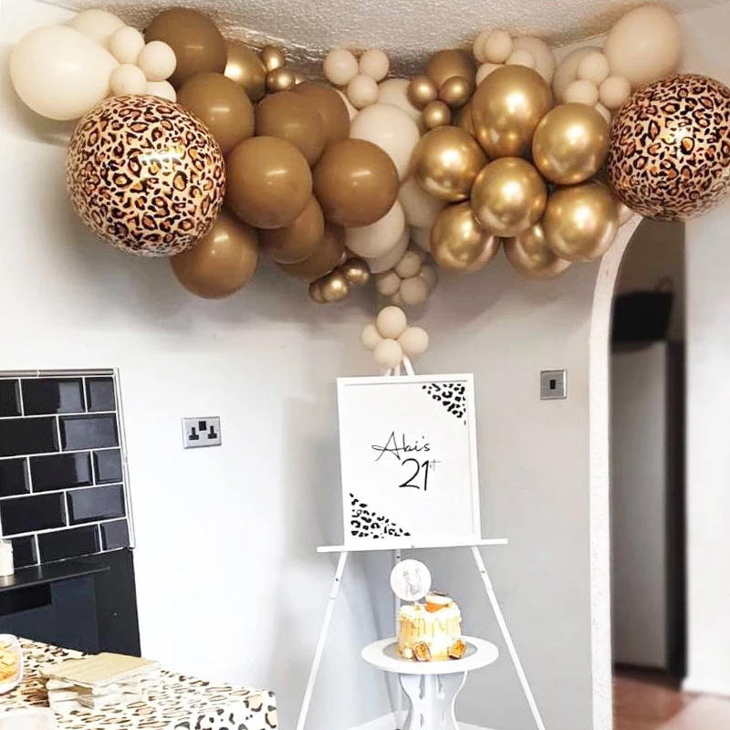 

66pcs Coffee Sand Chrome Gold Balloon Set Panther Leopard Helium Ballons Baby Shower Birthday Party Decorations
