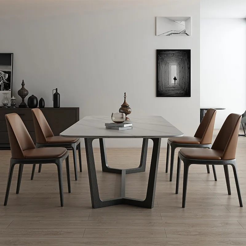 

Rock Board Dining Table and Chair Combination Rectangular Household Full Solid Wooden Table