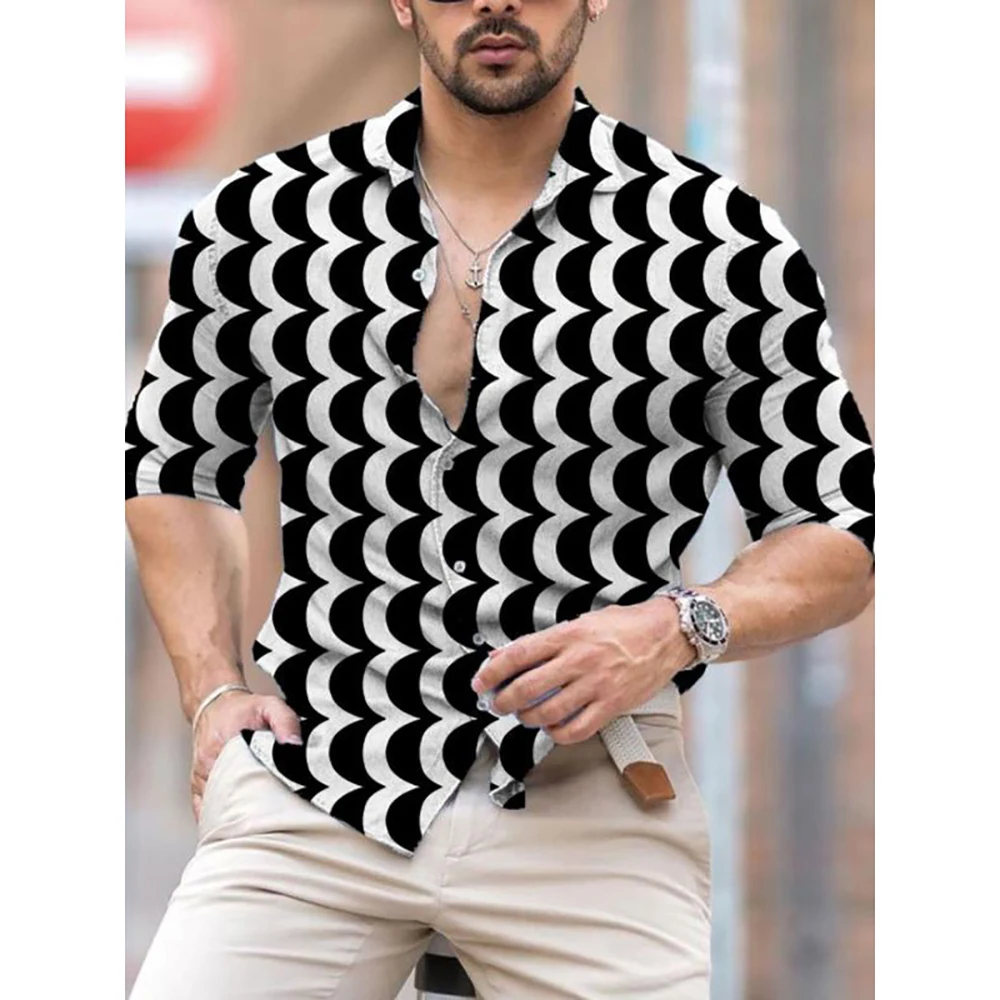 Stripe Geometry Patterns 3D All Over Printed Hawaiian Casual Button Up Dress Shirts Full Sleeve Office Streetwear Men Clothing