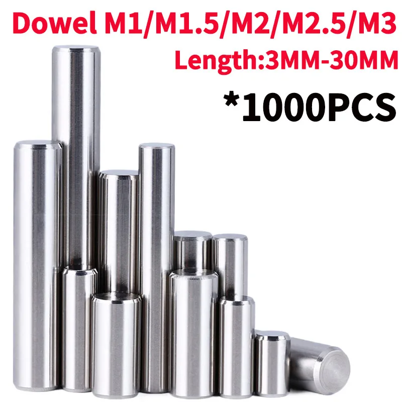 1000PCS 304 Stainless Steel Pin Double Chamfered Flat Head Cylindrical Pin Solid Locating Fixed Dowel Pin M1 M1.5 M2 M3 φ3-30MM