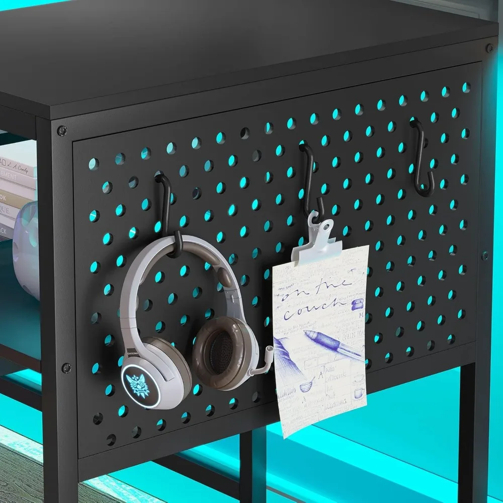 L Shaped Gaming Desk, Power Outlets & LED Strip, Monitor Shelf, Keyboard Tray, Pegboard and Storage Shelves, Reversible Desk 3