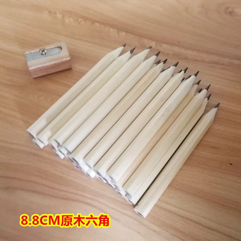 100개/묶음 미니 사이즈 8.8cm 길이 간단한 나무 연필 샤프너 처리된 삼각형 원형 육각형 로그 연필 어린이용
