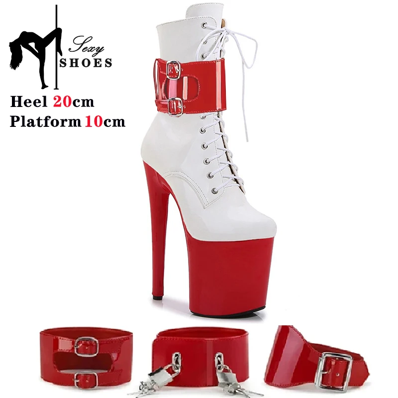 

Punk 20CM/8inches Platform High Heels Strappy Ankle Boots Sexy Fetish Stripper Shoes Lock Belt Buckle Pole Dance Show Lady Boots