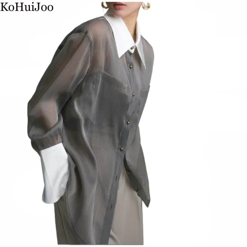 

Kohuijoo 2023 Spring Summer New Sunscreen Clothing Fashion Blouse Women Long Sleeve Retro Loose Blouse Two Piece Shirrt Woman
