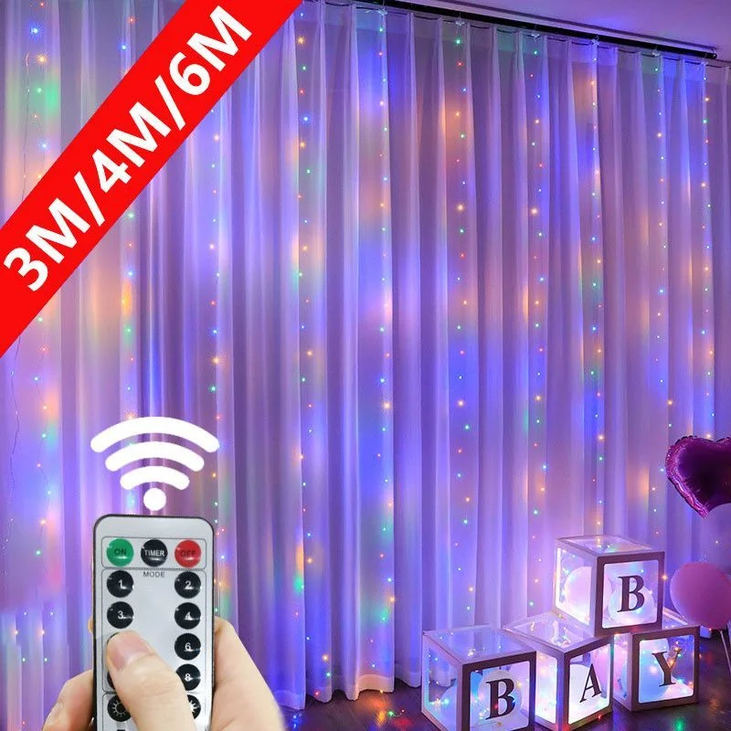 

3M LED Curtain Garland on The Window USB String Lights Fairy Festoon Remote Control Christmas Wedding Decorations for Home Room