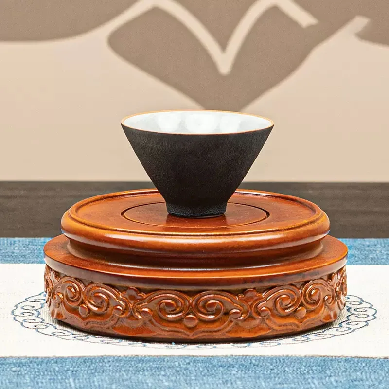 Solid Wood Round Incense Burner, Purple Clay Pot, Jade Ware, Bonsai Decoration, Stone Buddha Statue, Wooden Base