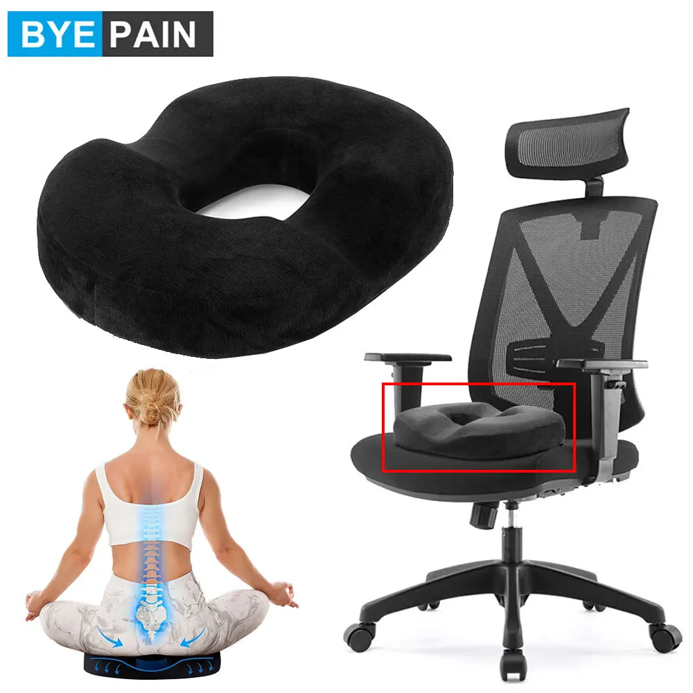 Donut Pillow Hemorrhoid Tailbone Cushion – Large Black Seat Cushion Pain Relief for Coccyx, Prostate, Sciatica, Pelvic Floor