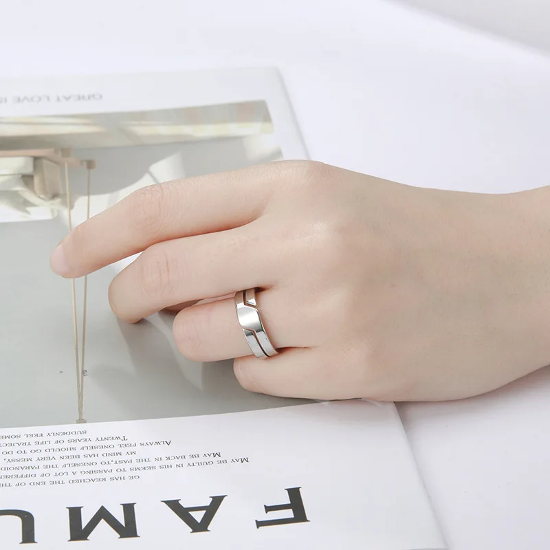 1 piece stainless steel hollow vacuum plated couple ring jewelry