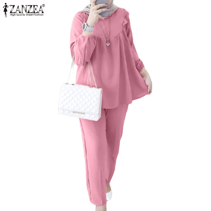 ZANZEAبنطلون + بلوزة 2 قطعة رياضية موضة إسلامية كم...